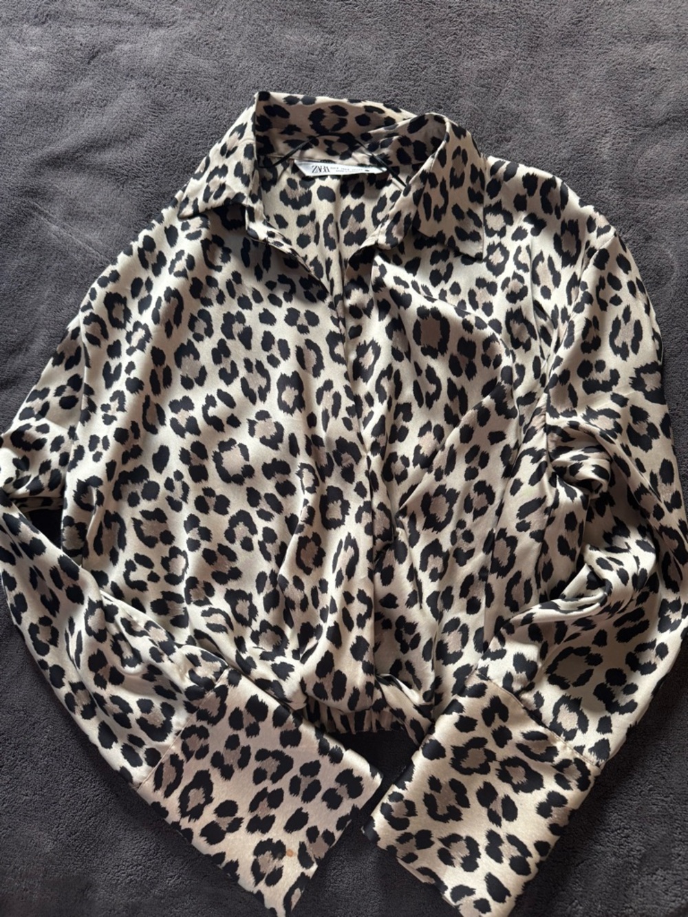 Zara Leopard-Print Satin Blouse - Beige & Black